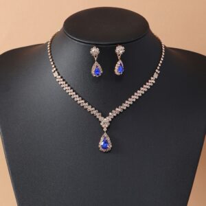 2pcs/set Jewelry Sets Women Elegant Waterdrop Rhinestone Pendant Necklace stud Earrings Wedding Dress Bridal Jewelry Set
