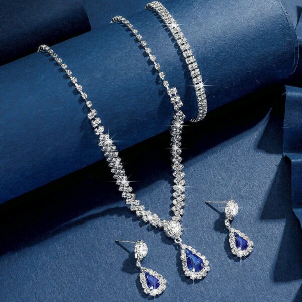 2pcs/set Jewelry Sets Women Elegant Waterdrop Rhinestone Pendant Necklace stud Earrings Wedding Dress Bridal Jewelry Set - Image 3