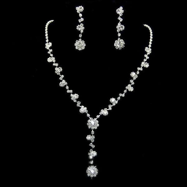 2 pieces of women's fashionable flower rhinestone necklace with earrings set for banquet and party accessories - Image 2