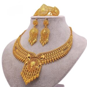 Dubai fashion Gold plated filled bridal Fine Jewelry sets Necklace Earrings Bracelet Rings gifts wedding jewellery set for women