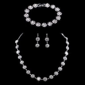 Silver Color Rhinestone Crystal Bridal Jewelry Sets for Women Necklace Earrings Set Wedding Jewelry Accessories