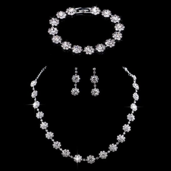Silver Color Rhinestone Crystal Bridal Jewelry Sets for Women Necklace Earrings Set Wedding Jewelry Accessories