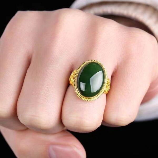 Vietnamese Sand Gold Imitation Gemstone Jade Men’s / women’s Ring Open Ring Malayan Jade Men’s Ring Imitation Agate Tourmaline Ring 💍 - Image 2