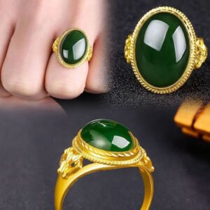 Vietnamese Sand Gold Imitation Gemstone Jade Men’s / women’s Ring Open Ring Malayan Jade Men’s Ring Imitation Agate Tourmaline Ring 💍