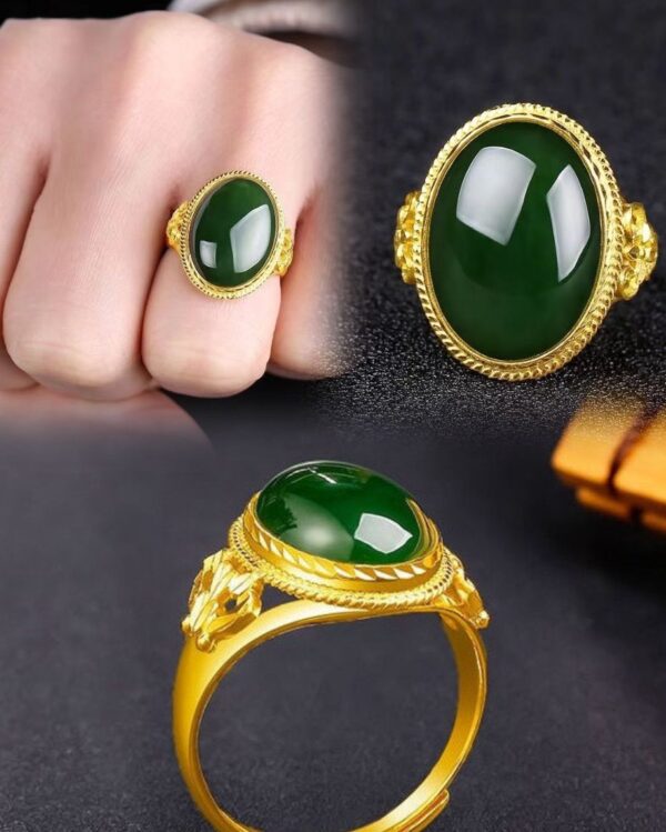 Vietnamese Sand Gold Imitation Gemstone Jade Men’s / women’s Ring Open Ring Malayan Jade Men’s Ring Imitation Agate Tourmaline Ring 💍