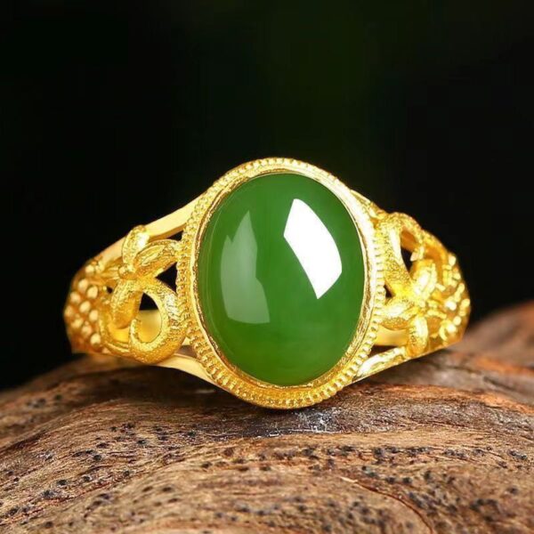 Vietnamese Sand Gold Imitation Gemstone Jade Men’s / women’s Ring Open Ring Malayan Jade Men’s Ring Imitation Agate Tourmaline Ring 💍 - Image 5