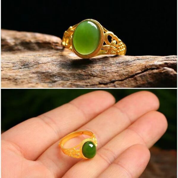 Vietnamese Sand Gold Imitation Gemstone Jade Men’s / women’s Ring Open Ring Malayan Jade Men’s Ring Imitation Agate Tourmaline Ring 💍 - Image 4