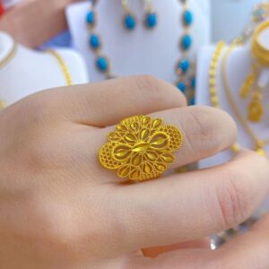 Arab Dubai Gold Plated Long Ring For Women Resizable Wedding Jewelry