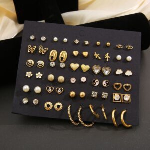 40 Pcs Gold Color Earring Set for Women Vintage Butterfly Heart Pearl Crystal Stud Earrings Korean 2025 New Simple Jewelry Gifts