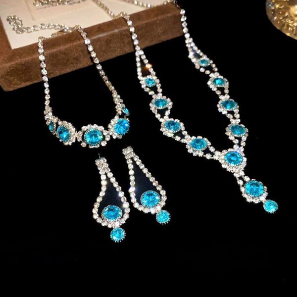 3pcs Shining Rhinestone Round Flower Earrings Bracelet Necklace High-end Luxury Elegant Women's Jewelry Sets Wedding Bridal Gift - Image 4