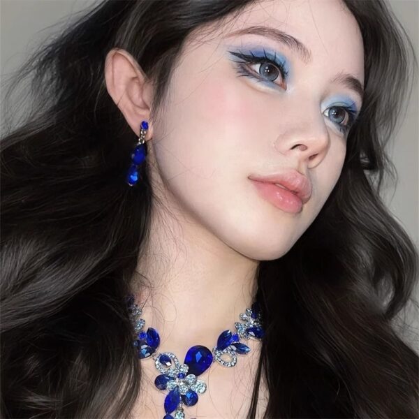 2pcs/set Jewelry Sets Women Blue Elegant Waterdrop Rhinestone Pendant Necklace stud Earrings Wedding Dress Bridal Jewelry Set - Image 5