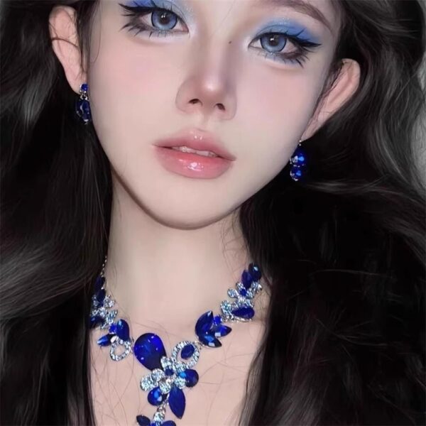2pcs/set Jewelry Sets Women Blue Elegant Waterdrop Rhinestone Pendant Necklace stud Earrings Wedding Dress Bridal Jewelry Set - Image 6