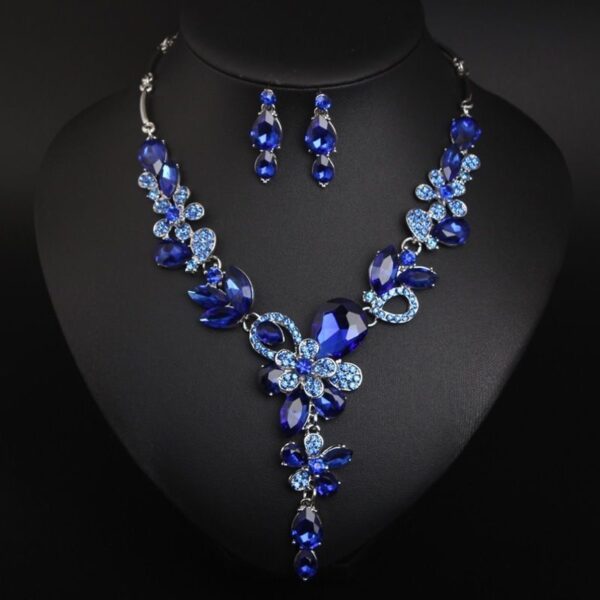 2pcs/set Jewelry Sets Women Blue Elegant Waterdrop Rhinestone Pendant Necklace stud Earrings Wedding Dress Bridal Jewelry Set - Image 2