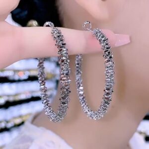 Big Circle Round Hoop Earrings for Women's in sliver
