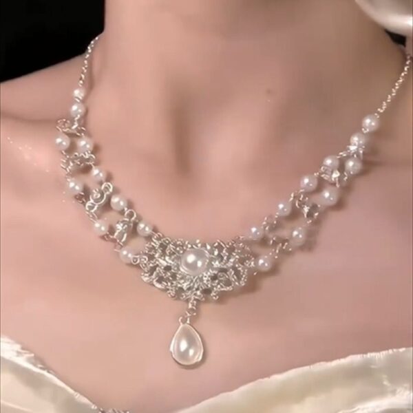 Luxury Pearl Rhinestone Necklace Sparkling Beads Double Layer Necklace Neck Jewelry Accessory Elegant Pearl Collarbone Chain - Image 4