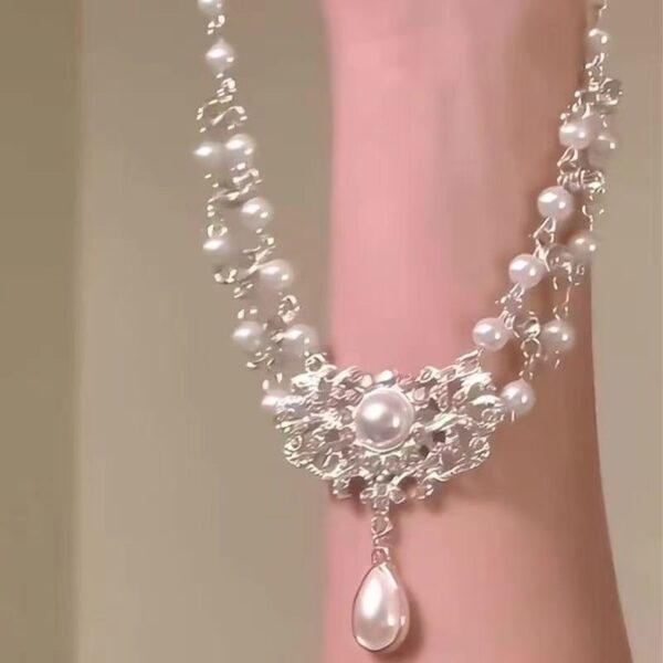 Luxury Pearl Rhinestone Necklace Sparkling Beads Double Layer Necklace Neck Jewelry Accessory Elegant Pearl Collarbone Chain - Image 3