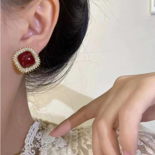 Elegant Red Stone Zircon Stud Earrings for Women Girls Fashion Ear Accessories Gifts party - Image 4