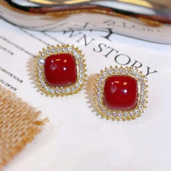 Elegant Red Stone Zircon Stud Earrings for Women Girls Fashion Ear Accessories Gifts party - Image 3