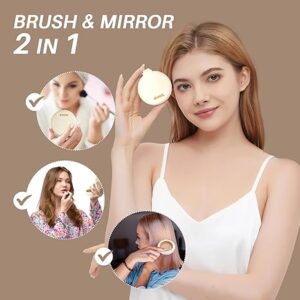 Hair Brush with Mirror for Women, Men and Kids, Compact Foldable Brush with Mirror for Purse, Small Pocket Brush, Portable Travel Brush Beige