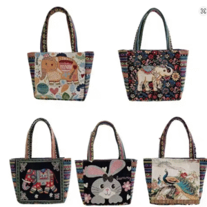 1Pcs Animal Ethnic Style Handbag Trendy Embroidery Elephant Peacock Handbag Rabbit Canvas Tote Bag Storage Bag