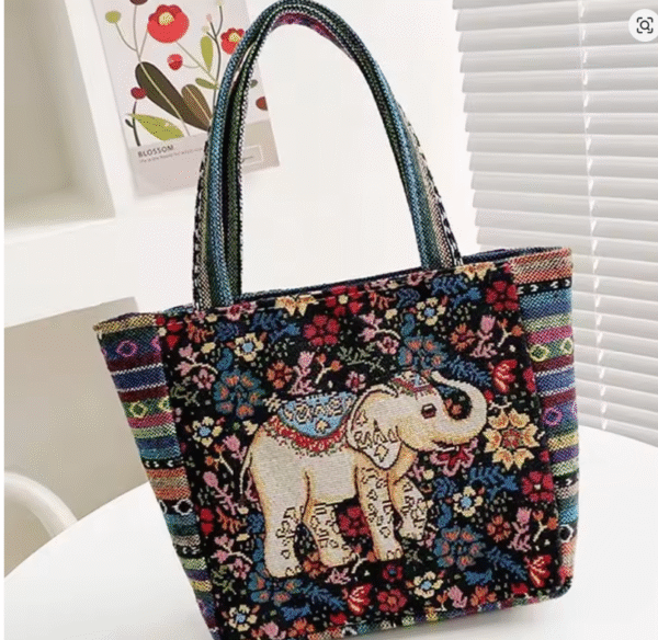 1Pcs Animal Ethnic Style Handbag Trendy Embroidery Elephant Peacock Handbag Rabbit Canvas Tote Bag Storage Bag - Image 2