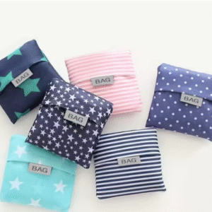 New Fashion printing foldable green shopping bag Tote Folding pouch handbags Convenient Large-capacity storage bags
