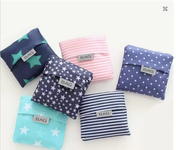 New Fashion printing foldable green shopping bag Tote Folding pouch handbags Convenient Large-capacity storage bags