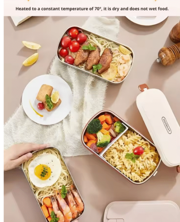 Portable Electric Lunch Boxes Office Thermal Lunch Boxes Water Free Heating Bento Box Stainless Steel Food Warmer - Image 2