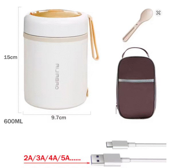 USB Stainless Steel Electric Lunch Box 0.6L 5V 12V 24V Worker Travel Camping Portable Food Heated Warm Container Car Office Set