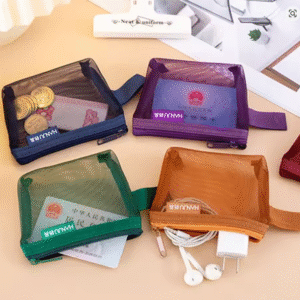 Change Storage Bag Clear Mesh Bag Small Item Bag Coin Money Bags Retro Color Card Bag Lipstick Cosmetic Bag Solid Color
