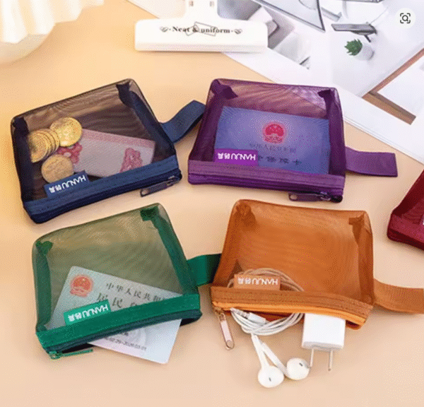 Change Storage Bag Clear Mesh Bag Small Item Bag Coin Money Bags Retro Color Card Bag Lipstick Cosmetic Bag Solid Color