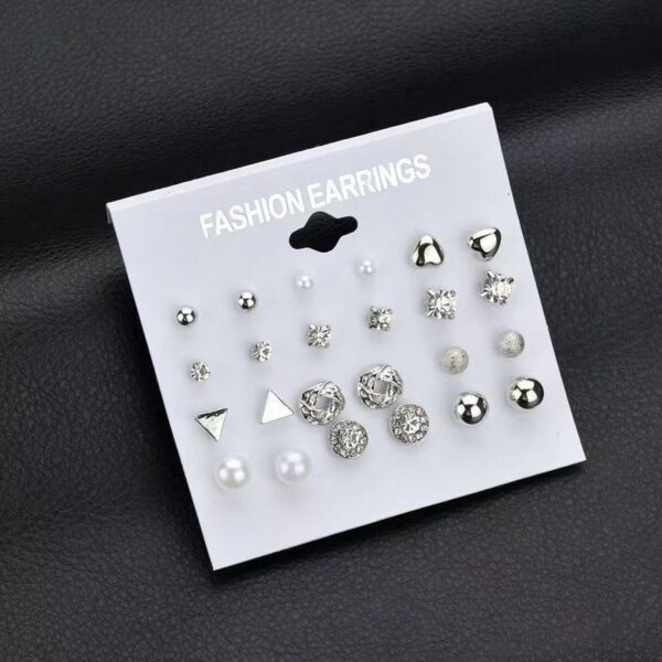 Classic 12Pairs Cubic Zirconia Stud Earrings Set For Women Silver Color Round Heart Crystal Rhinestone Earrings Brinco Jewelry