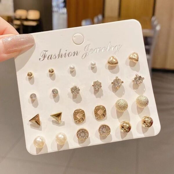 Classic 12Pairs Cubic Zirconia Stud Earrings Set For Women Silver Color Round Heart Crystal Rhinestone Earrings Brinco Jewelry - Image 3