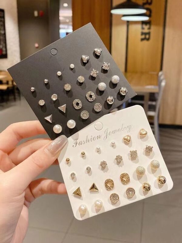 Classic 12Pairs Cubic Zirconia Stud Earrings Set For Women Silver Color Round Heart Crystal Rhinestone Earrings Brinco Jewelry - Image 4