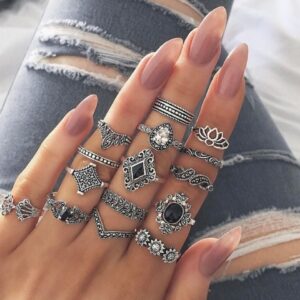 Ins Multi Style Trendy Boho Midi Knuckle Rings Set For Women Crystal Geometric Antique Punk Finger Ring Fashion Bohemian Jewelry