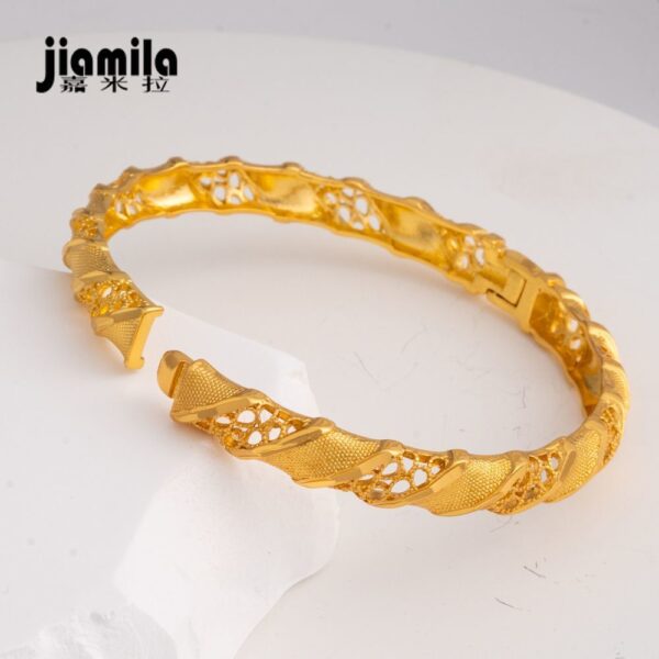 Bridal 24k Gold Color Round Luxury Bangles Indian Wedding Jewellery Dubai Engagement Hand Jewelry Gifts - Image 3