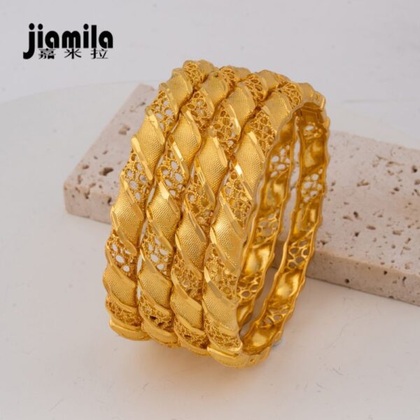 Bridal 24k Gold Color Round Luxury Bangles Indian Wedding Jewellery Dubai Engagement Hand Jewelry Gifts - Image 4