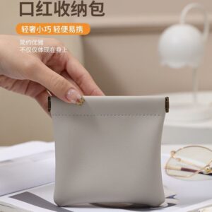 Small 8X8Cm Pocket Waterproof Pu Leather Coin Purse Change Bag Holder Squeeze Bag No Zipper Self-Closing Portable Pouch