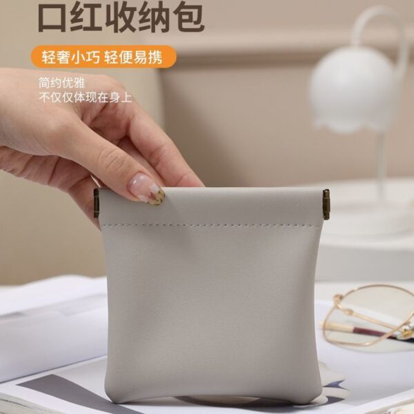 Small 8X8Cm Pocket Waterproof Pu Leather Coin Purse Change Bag Holder Squeeze Bag No Zipper Self-Closing Portable Pouch